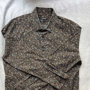 Express Men's Brown Floral Button-Down Shirt